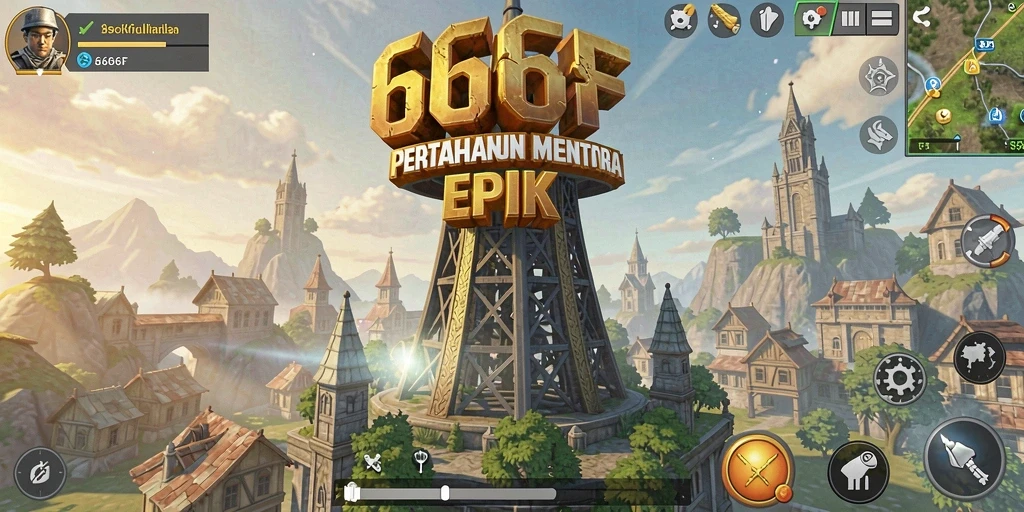 Tangkapan layar gameplay 666F menampilkan aksi menara yang mendebarkan.