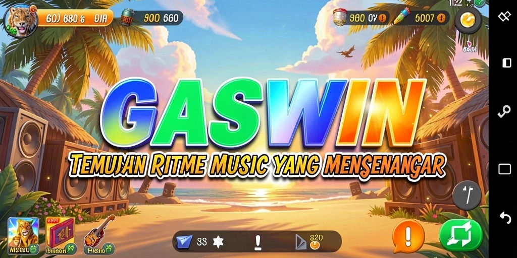 Tampilan screenshot GASWIN menampilkan gameplay interaktif yang penuh warna.