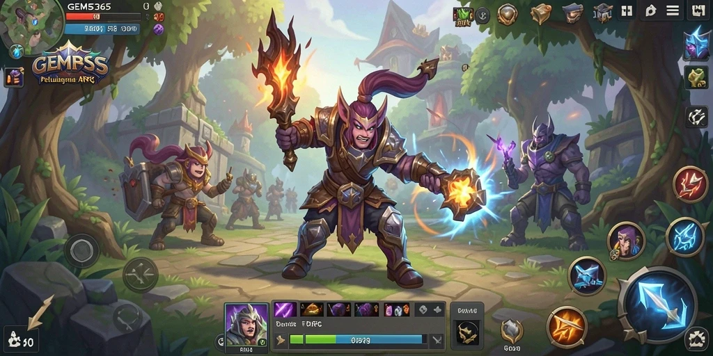 Screenshot GEMS365 menampilkan pertempuran epik di dunia ARPG.