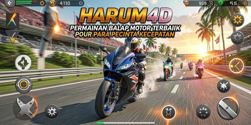 Screenshot gameplay HARUM4D menampilkan balapan motor yang intens dan menarik.