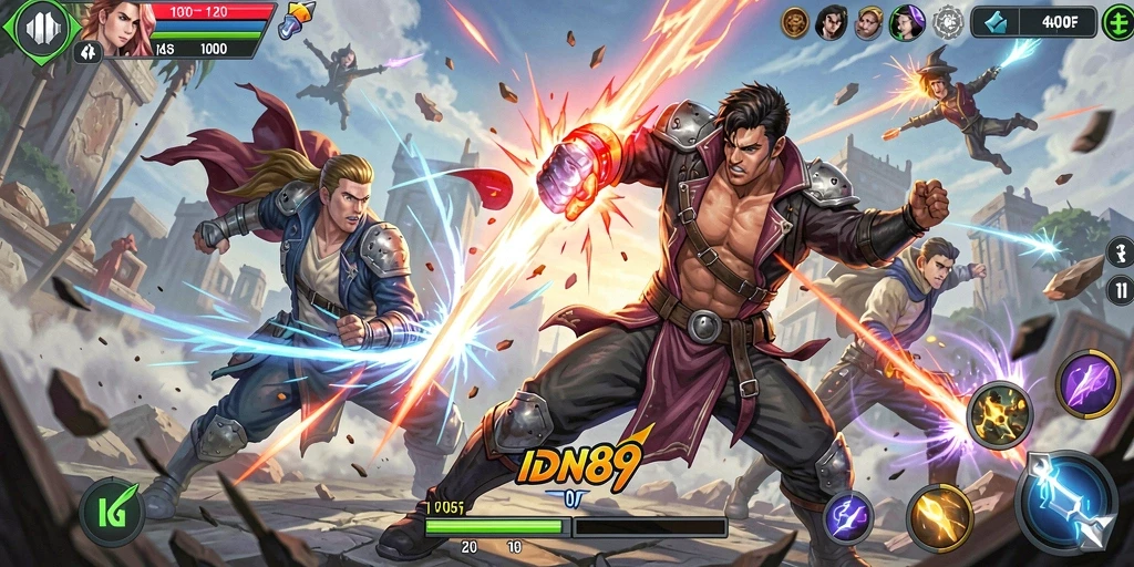 Gameplay pertarungan seru dalam IDN89 dengan karakter unik.