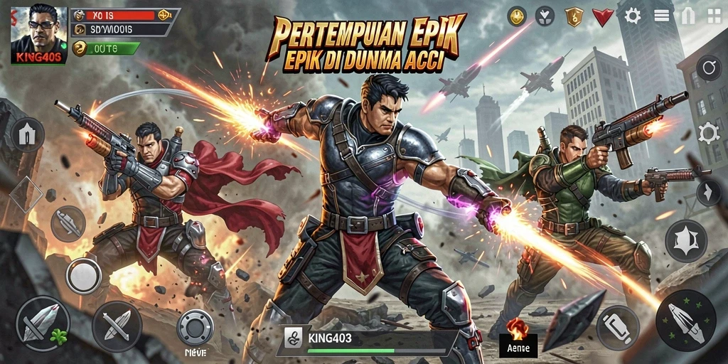 Screenshot KING403 menampilkan pertempuran aksi yang mendebarkan.