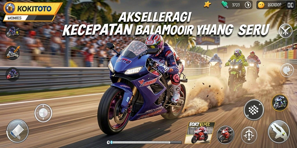 Screenshot gameplay KOKITOTO yang menampilkan aksi balap motor menegangkan.