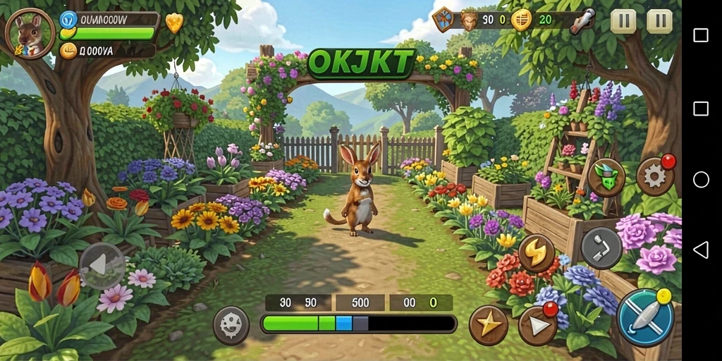 Tampilan gameplay seru dalam OKJKT dengan aktivitas berkebun yang menyenangkan.