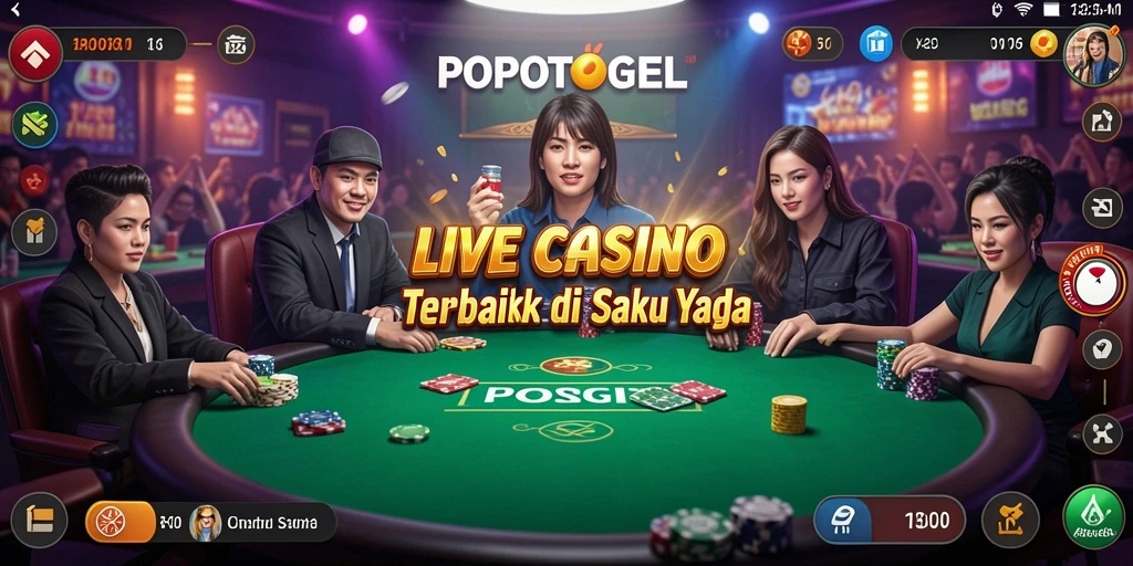 Screenshot menunjukkan gameplay Live Casino yang mendebarkan di POPOTOGEL.