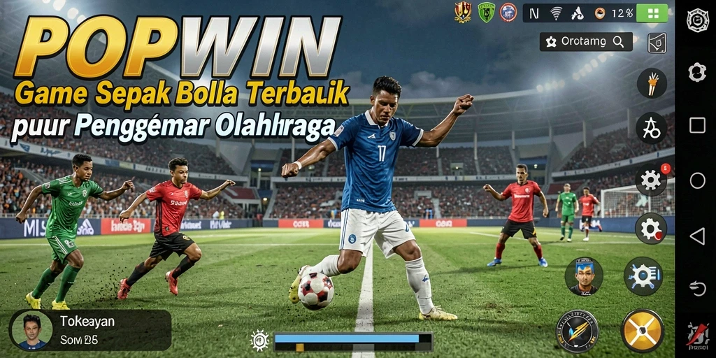 Tampilan gameplay <strong>POPWIN</strong> yang intens dan penuh aksi dalam pertandingan sepak bola.
