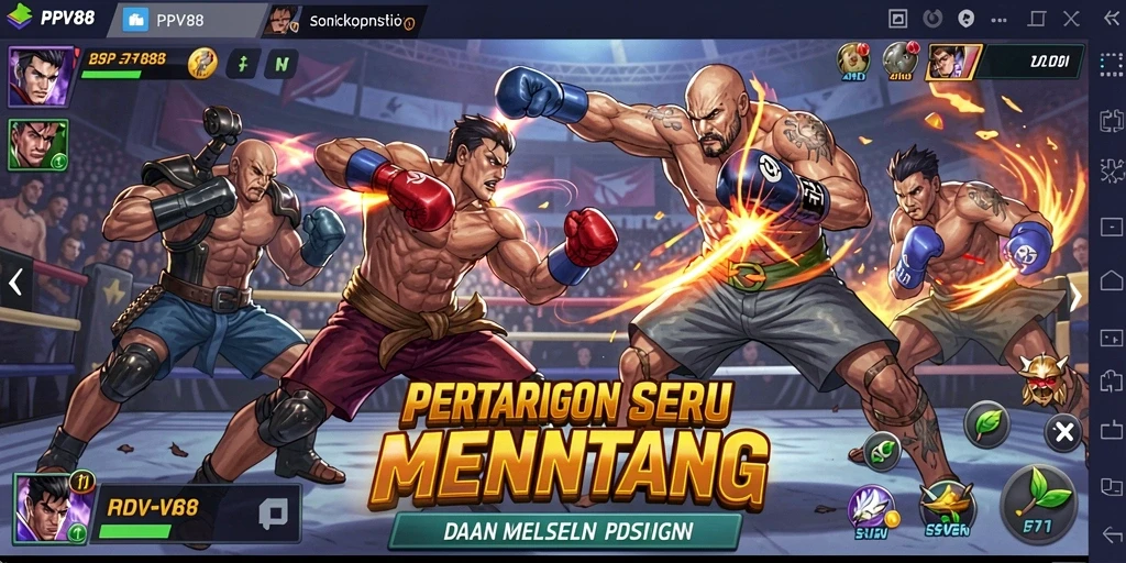 Screenshot PPV88 menunjukkan pertarungan sengit antara karakter dengan efek visual yang mengesankan.