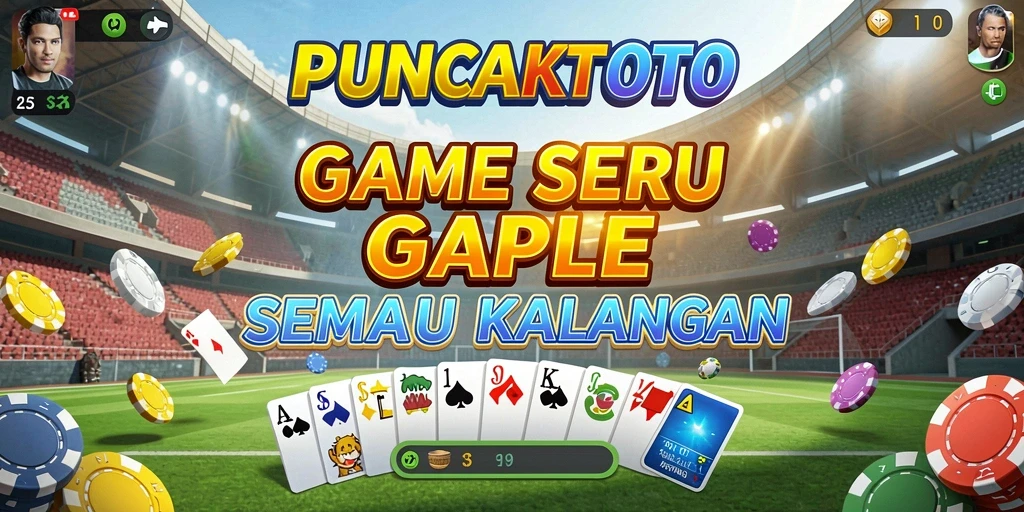 Screenshot utama PUNCAKTOTO menampilkan gameplay Gaple yang seru dan interaktif.