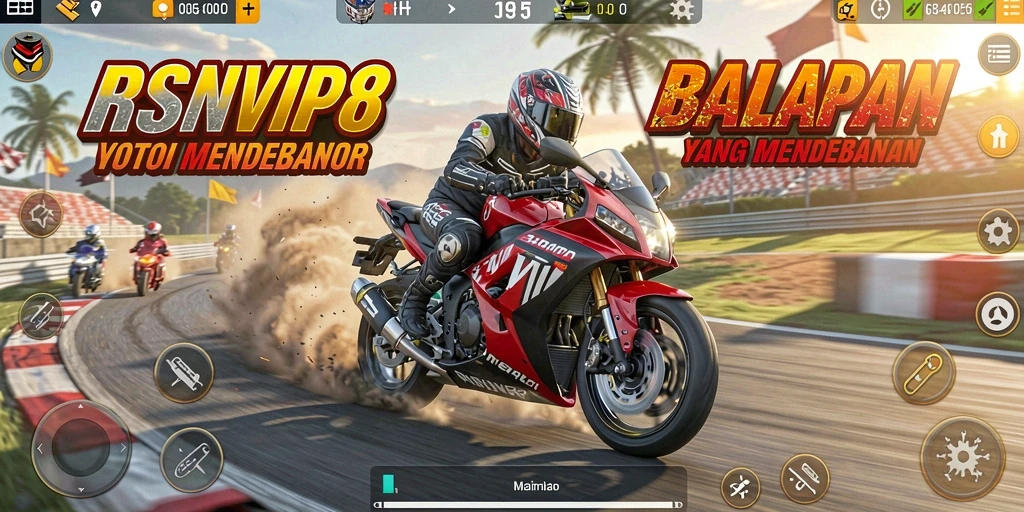 Gameplay RSNVIP8 menunjukkan balapan motor yang seru dan mendebarkan.