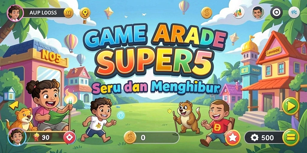 Tangkapan layar utama SUPER5 menampilkan aksi seru dalam gameplay Arcade.