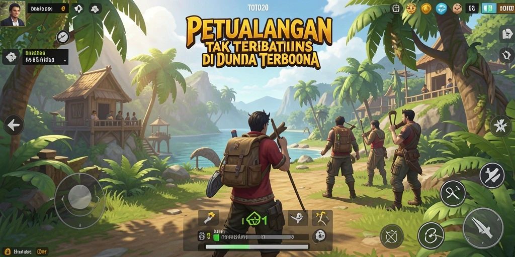 Tangkapan layar TOTO20 menampilkan petualangan di dunia terbuka penuh warna.