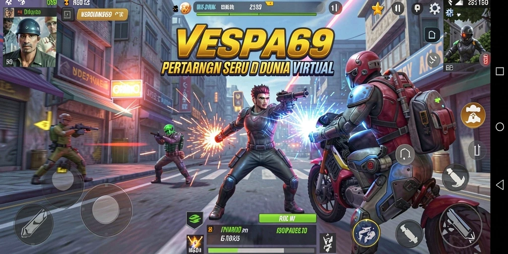 Gameplay seru dalam VESPA69 dengan pertarungan dinamis.