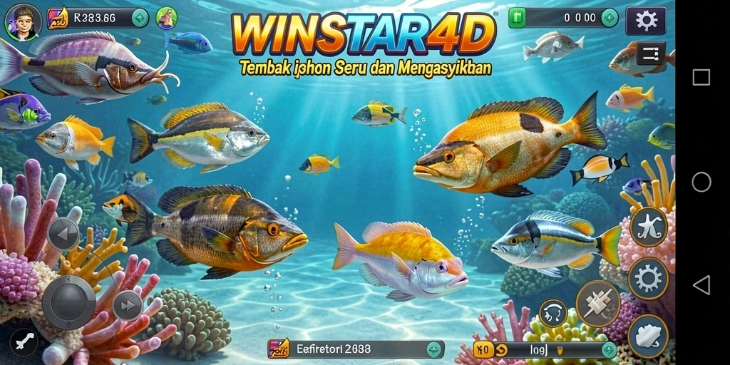 Tampilan gameplay seru WINSTAR4D dengan aksi menembak ikan.